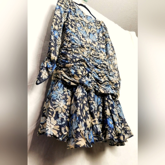 NWOT Monique Lhuillier Floral Chiffon Flounce Long Sleeve Dress Size 6 - Picture 6 of 15
